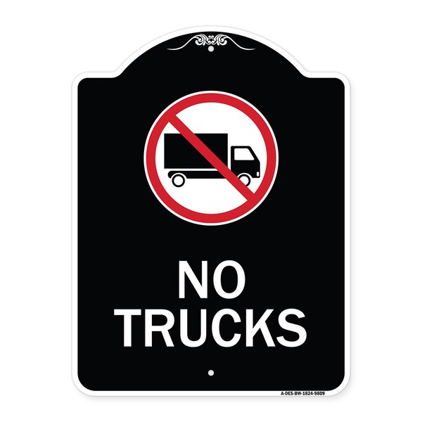 Signmission Designer Series-No Trucks With Graphic Black & White Heavy-Gauge Aluminum, 24" x 18", BW-1824-9809 A-DES-BW-1824-9809 - main